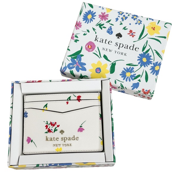 Kate Spade Boxed Lily Blooms Floral Garden Small Slim Card Holder Cream Multi - Picture 3 of 3